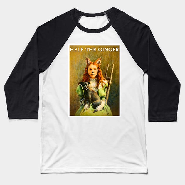 HELP THE GINGER Vintage Victorian Fox Girl Baseball T-Shirt by mictomart